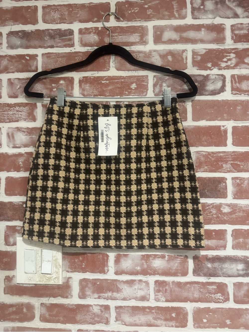 12th Tribe XS Brown Plaid Mini Skirt NWT Preppy Academia Tweed Check Mini